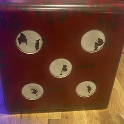 Red Dice Shape Side Accent Table - 19 “ Square Distressed