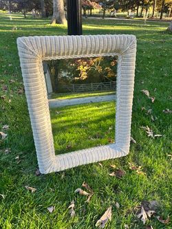 White Wicker Framed Wall Mirror