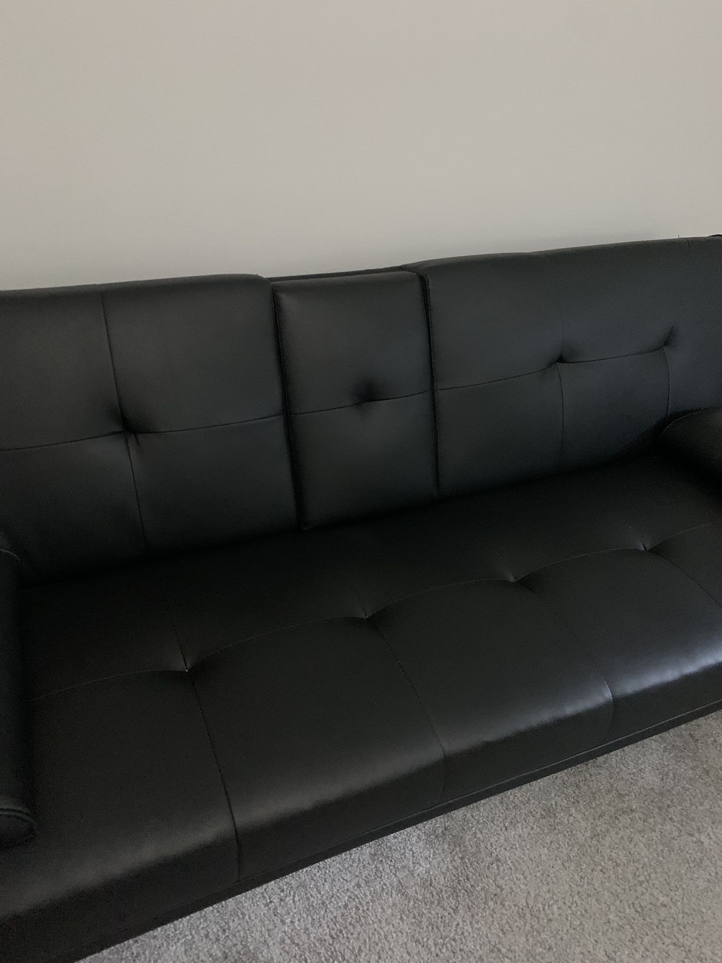 Leather Futon (w/ cupholders) - BRAND NEW 