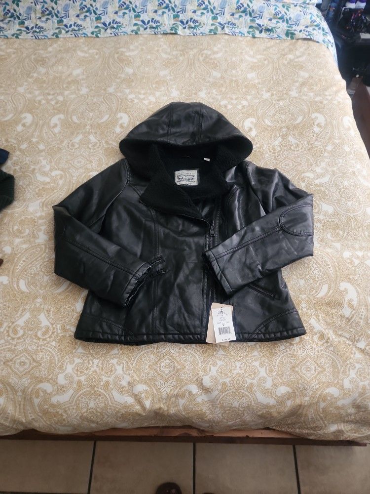 Levi's® Women's Asymmetrical Faux Leather Sherpa Lined Hooded Moto Jacket s: M