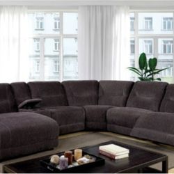 Brand New Super Plush Grey Chenille Reclining Sectional Sofa 