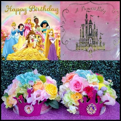 PARTY DISNEY PRINCESS CENTERPIECES,  BACKDROP, & NAPKIN 
