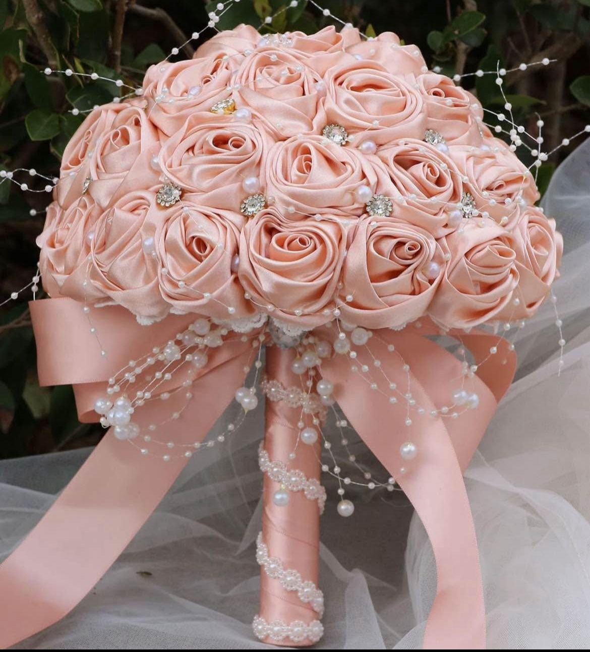 Bridal Wedding Bouquet Round Bling Brooch Bouquet Throw Toss Artificial Rose Flower Bunch for Bride