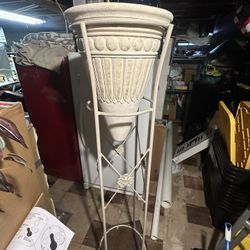 Antique Urn Style Planter With Metal Base 