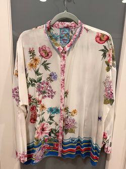 NWT Johnny Was Wilton Silk Blouse L Floral Tunic Deadstock Sealed