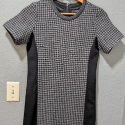 J. Crew Women's Short Sleeve Dress Wool Gray Black Houndstooth Size 0