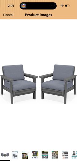 HDPE Outdoor Furniture Set, 2 Piece All Weather Wood-Like Outdoor Sofa Sectional Couch, Grey Frame and Grey Cushion