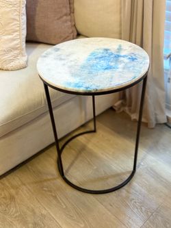 Genuine Marble & Brass Accent Table | Round Side Table