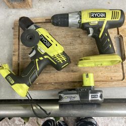 RYOBI HAMMER DRILL & REGULAR DRILL WITH BATTERY 