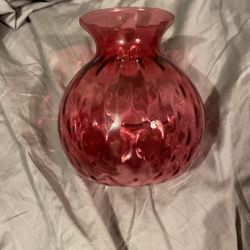 Pilgrim  Cranberry Glass Vase 5 “ Size! #BV