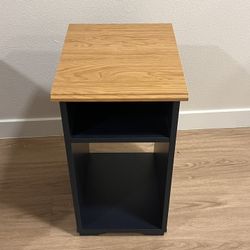 IKEA SKRUVBY Side Table – Black-Blue / Oak-Effect Top