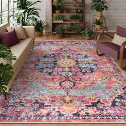 Lahome Area Rugs 9x12 Rugs for Living Room,Large Bedroom Dining Room Rug,Boho Vintage Soft Non-Slip Non-Shedding Low Pile Printed Indoor Carpet for Nu