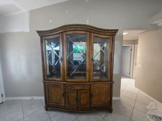 Large Wood China Cabinet with Glass Doors