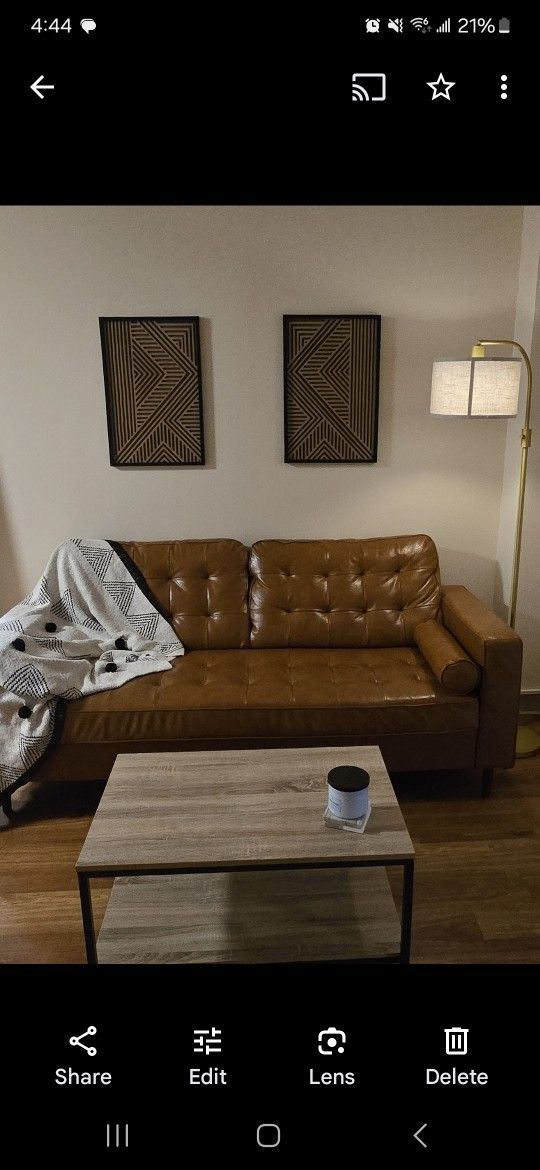 Faux Leather Camel Couch