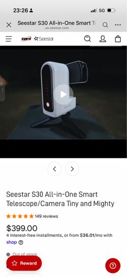 Seestar S30 All-in-One Smart Telescope/Camera Tiny and Mighty