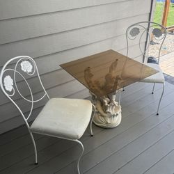 Beautiful Mid-Century Wrought Iron Chairs With Water Feature 