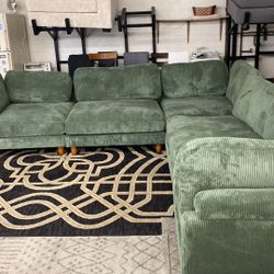 New 5 Piece Corduroy Sectional.  Sage.  135” X 135”.  Free Delivery!