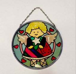 Vintage Hanging Stained Glass Angel Suncatcher