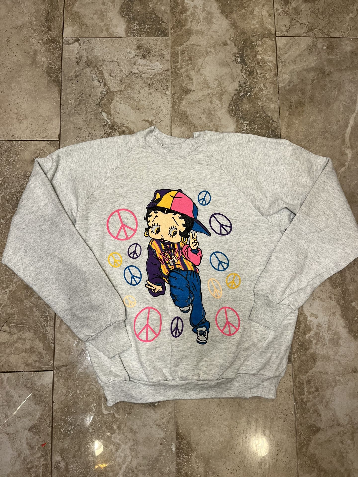 Vintage 90s Betty Boop Hip Hop “Peace Out” Gray Sweatshirt XL