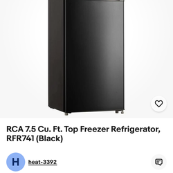 RCA 7.5 Cu. Ft. Top Freezer Refrigerator, RFR741 (Black) Used Good $90
