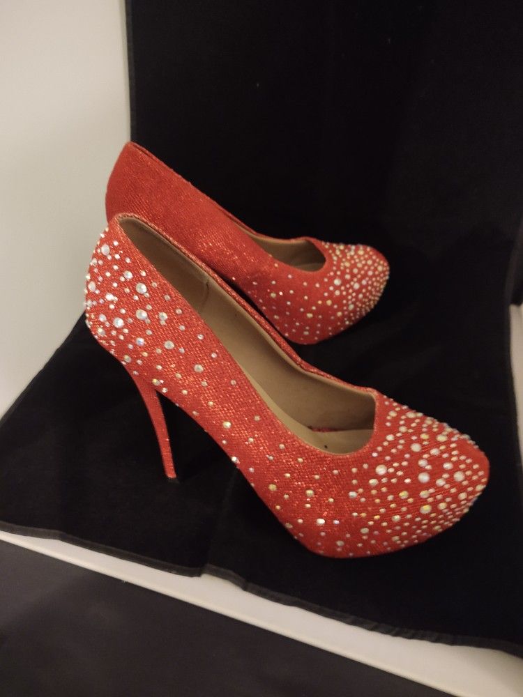 Red Studded Women's Heels