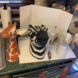 Handcrafted Haitian Artisan paper mache zebra head, giraffe head, and ram.  All are from Haifa, all beautifully handcrafted one of a kind pieces