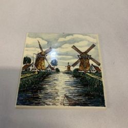 
Delft Blue Antique Windmill Dutch tile by Schoonhoven
