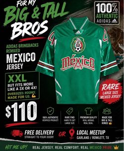 🇲🇽 BIG & TALL Mexico Jersey | XXL Fits 3X–4X | Authentic adidas