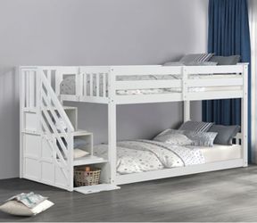 Twin/ Twin Bunk Bed w/ Reversible 3-Drawer Storage Staircase