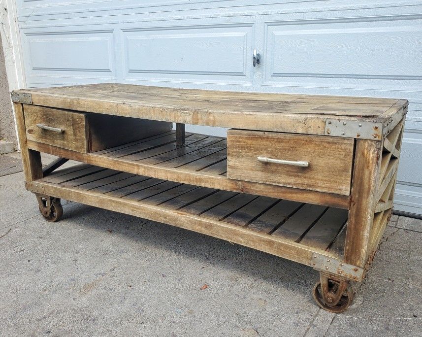 Industrial wood iron rolling console 