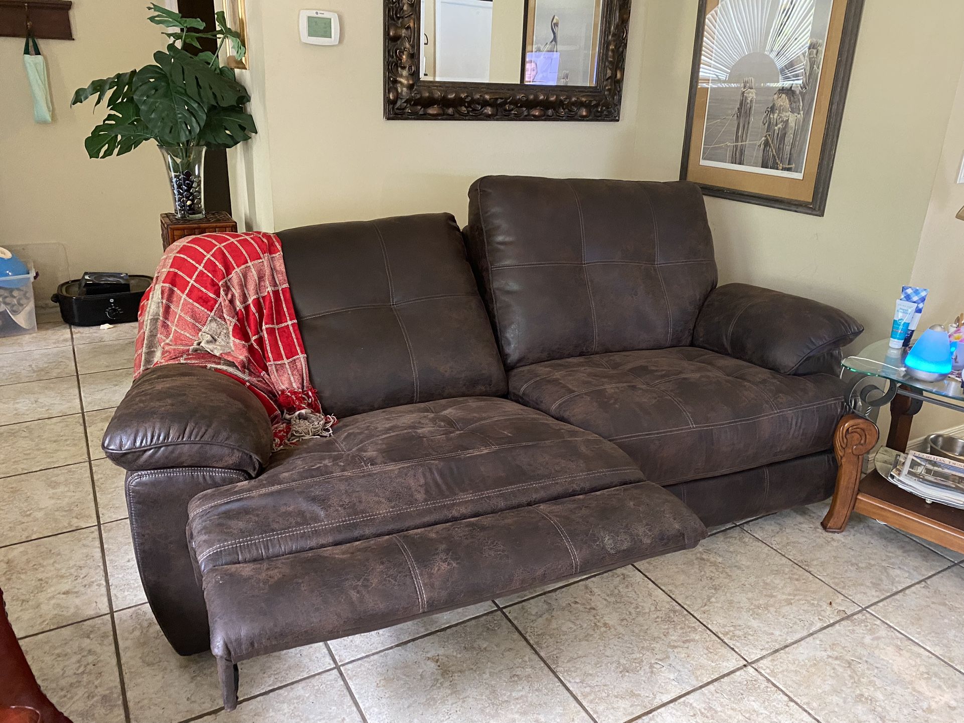 Brown Leather (faux) Sofa /recliner