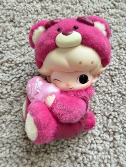 POP MART DIMOO × Pixar Lotso Bear Confirmed Figure, flocked blind box toy