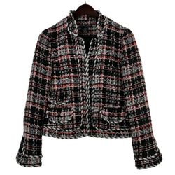 GRACE ELEMENTS black Red Pink Orange Woven Plaid Zip Front Blazer Jacket SZ 4