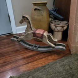 23"×141/2"×3" Signed Wooden Rocking Horse 