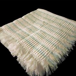 Baby Blanket Pastel Plaid Fringe Woven Throw ALL-Mine Vintage