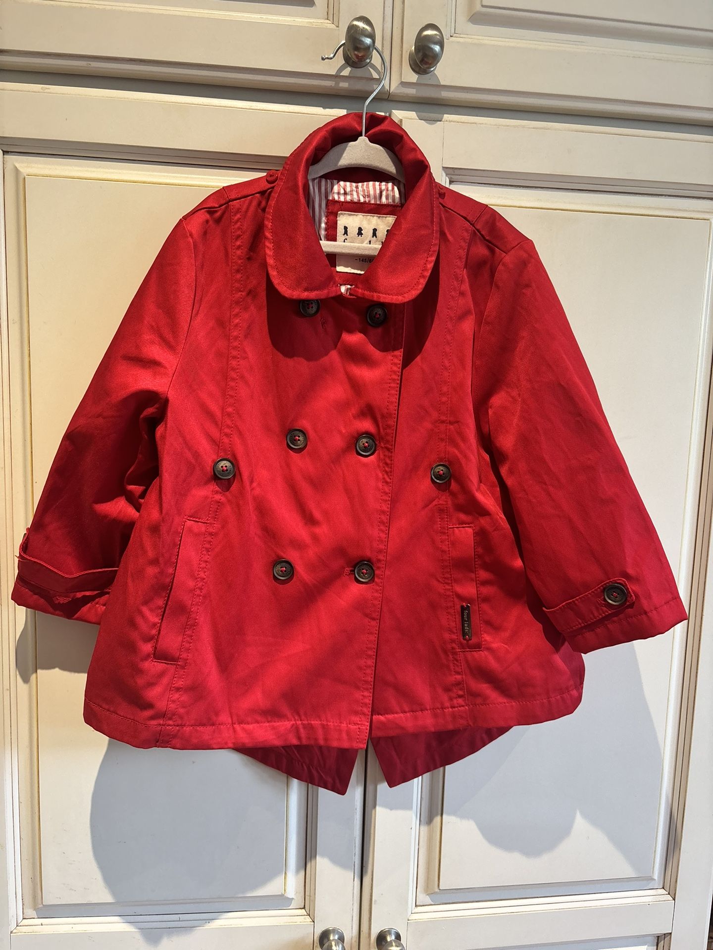 Four Lads red short trench coat removable hood Size 145/68