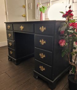 Refinished Vintage Black Executive Desk