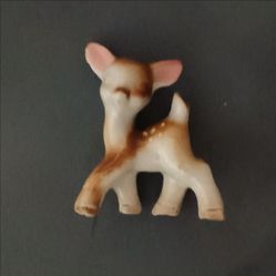 Ceramic Deer Animal Salt Shaker Brown White Pink Collectible