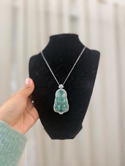 Certified Natural Burmese jade(Ice Grade), Carved with Guanyin Figure Pendent