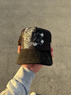 Black Trucker Hat with Dragon Embroidery