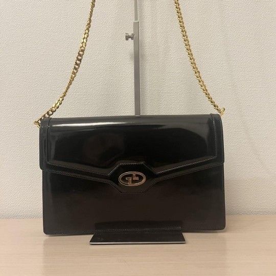 Dupplicate Vintage 𝐆𝐔𝐂𝐂𝐈 Hysteria Chain Shoulder Bag Leather Black GG Logo Italy