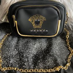 Versace Fragrance BLACK Chain Clutch Shoulder Crossbody Handbag Purse Pouch Bag