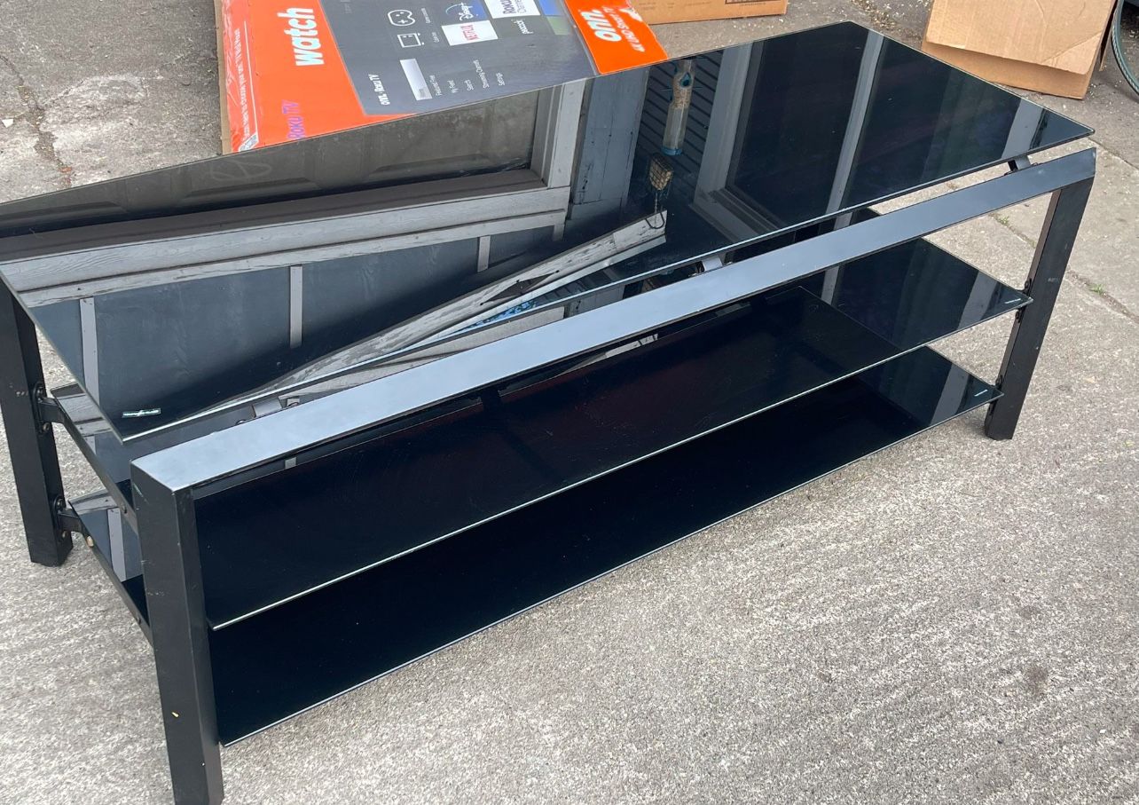 Black glass metal Tv Stand