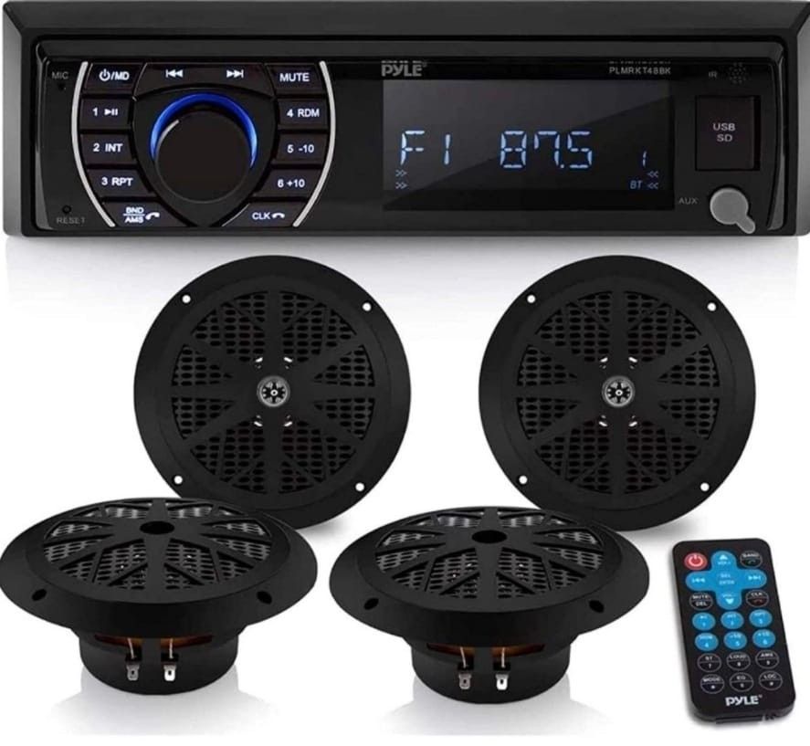 Pyle Marine Head Unit Receiver Speaker Kit - In-Dash LCD Digital Stereo Built-in Bluetooth #985