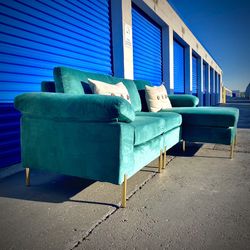Teal  Mid-Century Modern Reversible Microfiber Sectional Sofa