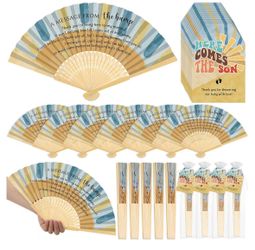 50 Set Baby Shower Party Favors for Guests Folding Paper Fans a Message from the Bump Bamboo Handheld Fans with Thank You Tags Organza Bags Gender Rev