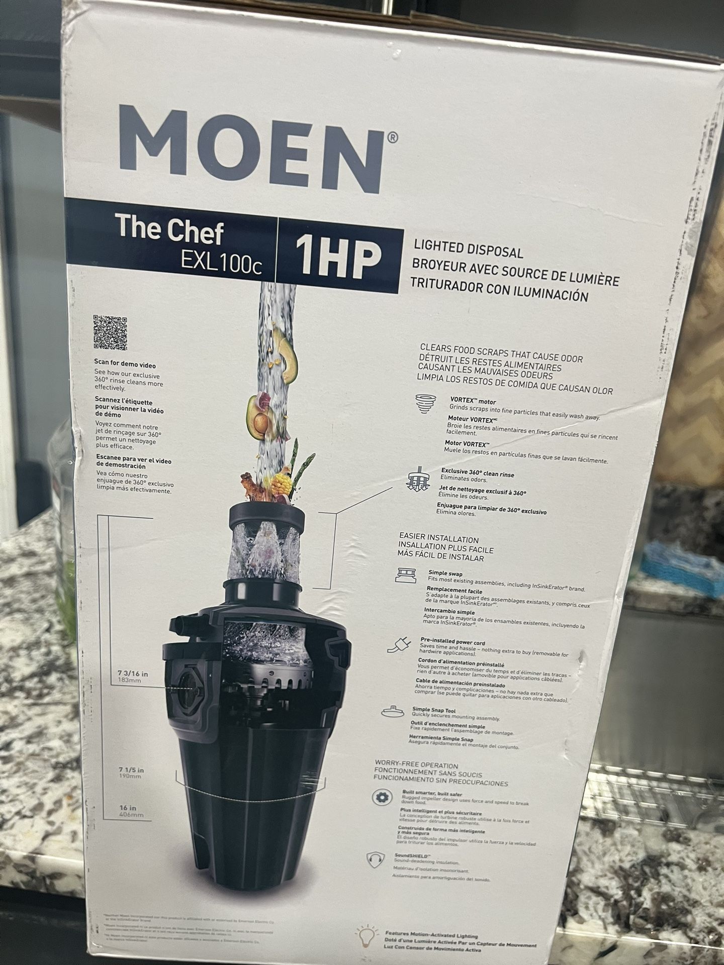 Chef Series 1-HP Continuous Feed Garbage Disposal with Integrated Lighting and Sound Reduction