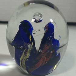 Paperweight Blue Yellow Red Swirl Waves Glass Ball with Air Bubble