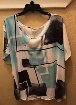 New White/Blue/Black Patterned Blouse size 18/20