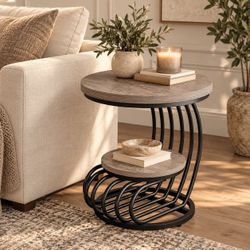 Brand New in Box – Round 2-Tier End / Side Table – Gray